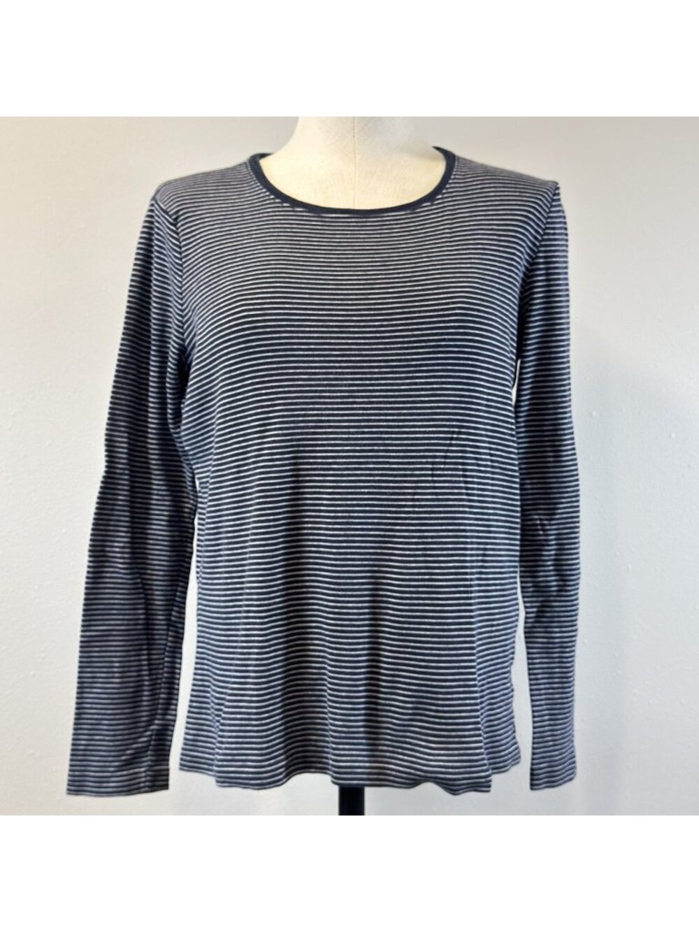 Jones New York Sport Long Sleeve Shirt Womens Size L Navy & White Striped Cotton